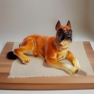 Vintage 1985 Geo Z Lefton Porcelain Boxer Dog Japan Lying Down Original Stickers